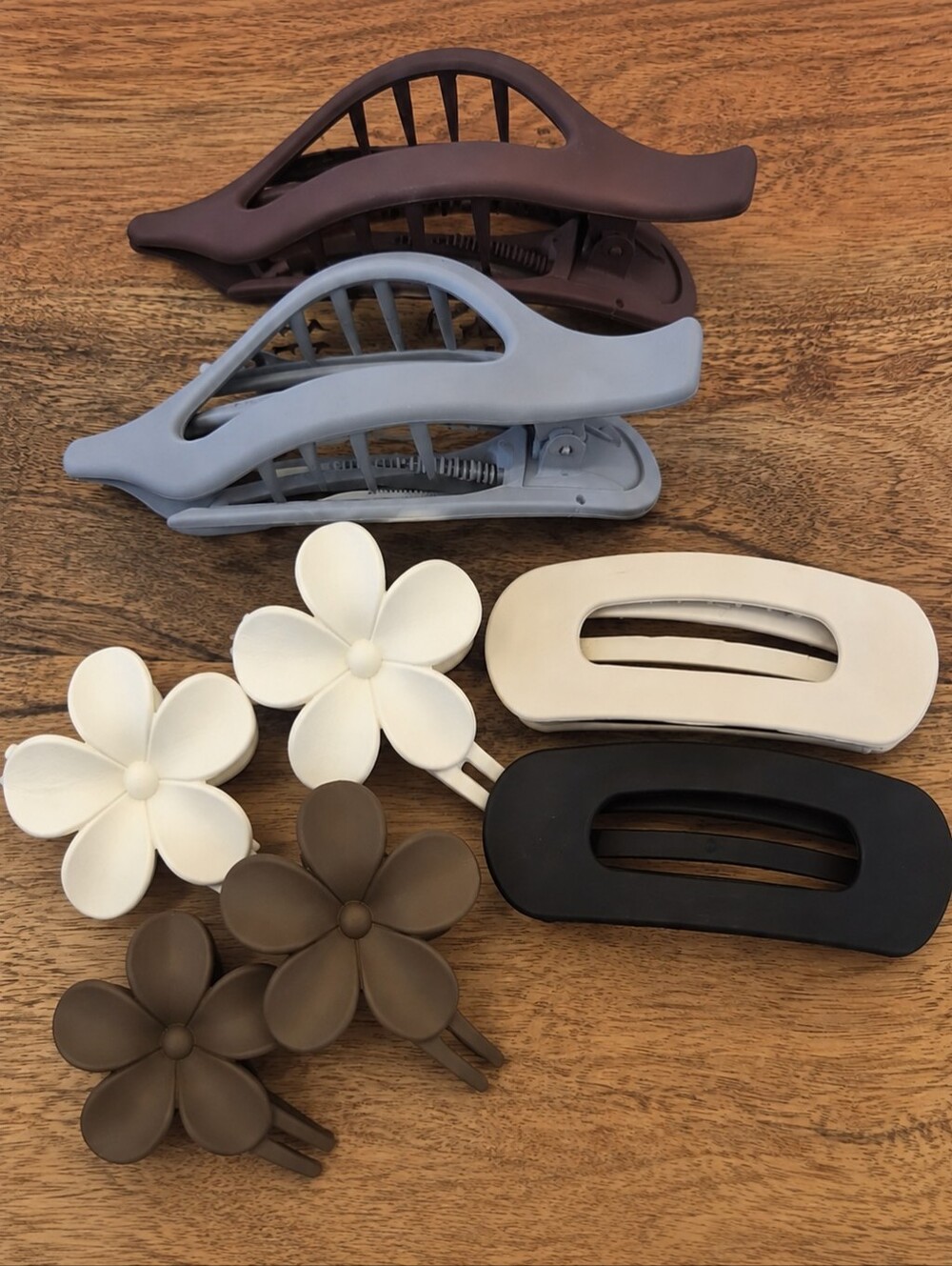 6 Pack Large French Matte Non Slip Flat Claw Hair Clips - NIP